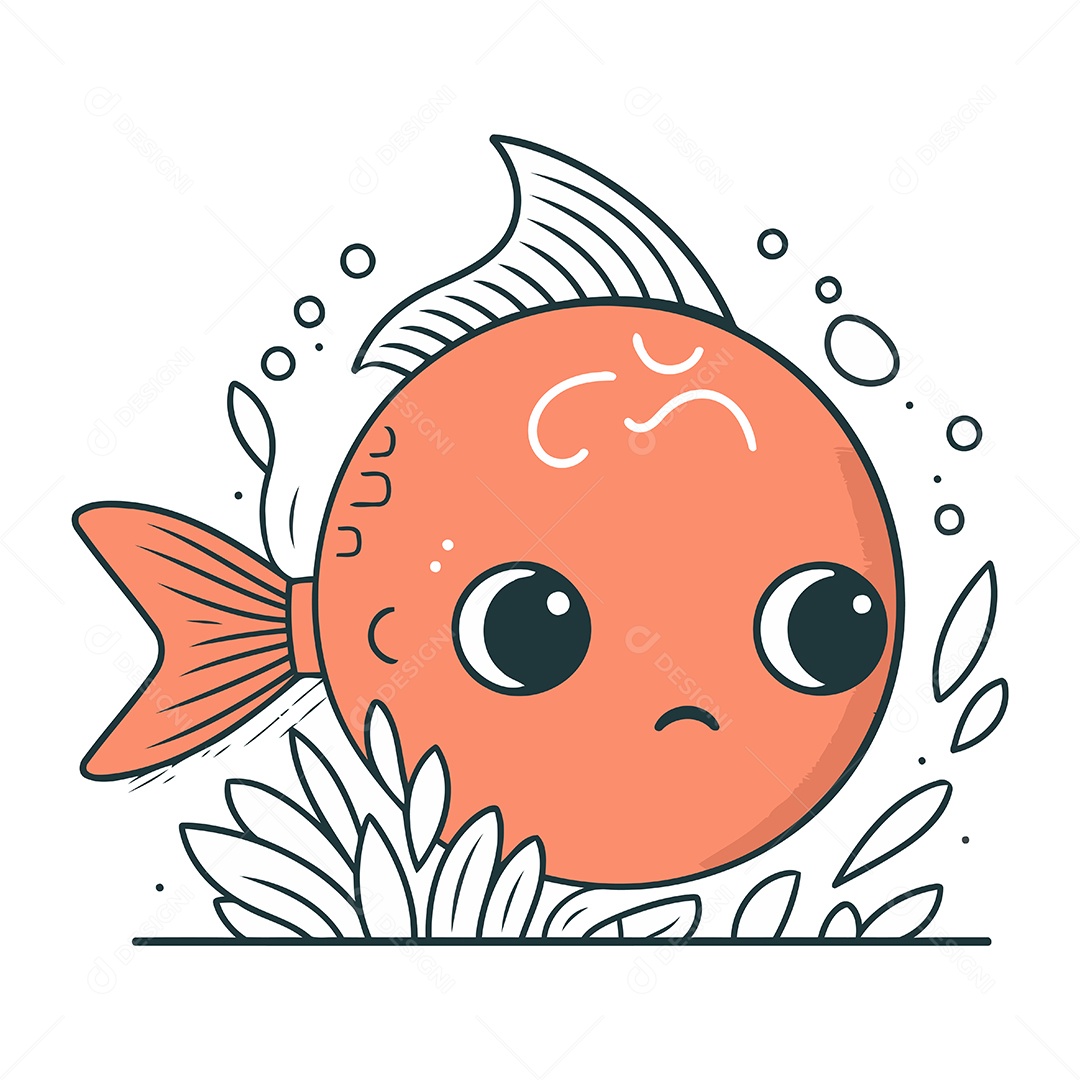 Peixe Fofo de Desenho Animado Ilustração Vetor EPS