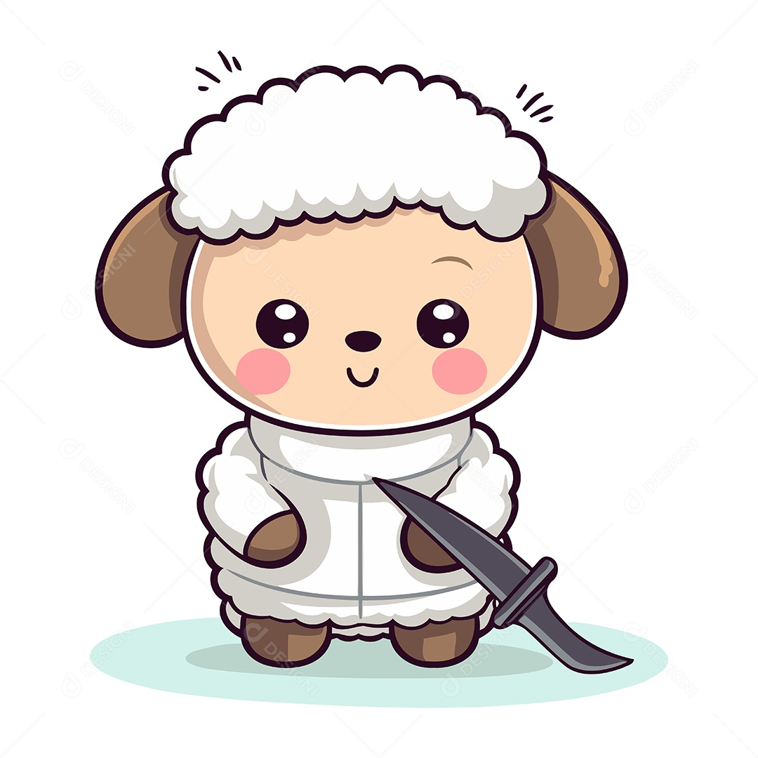 Ovelha Fofa com uma Faca Ilustração Vetor EPS