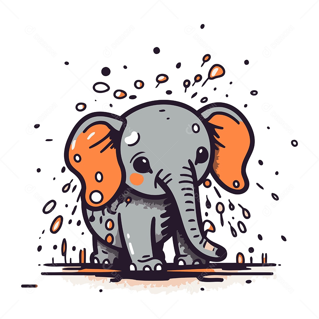 Elefante Fofo de Desenho Animado Ilustração Vetor EPS