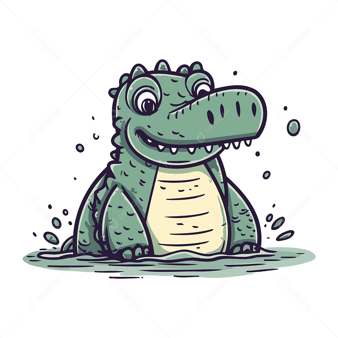 Crocodilo Fofo de Desenho Animado Ilustração Vetor EPS
