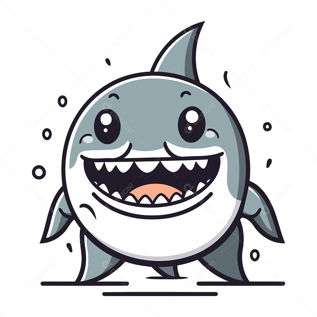 Tubarão de Desenho Animado Ilustração Vetor EPS