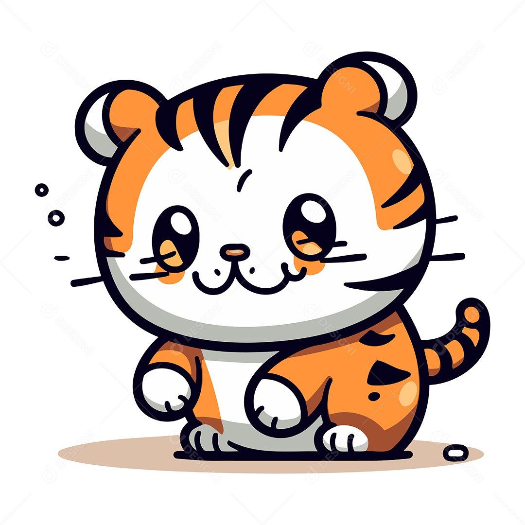 Tigre Fofo de Desenho Animado Ilustração Vetor EPS