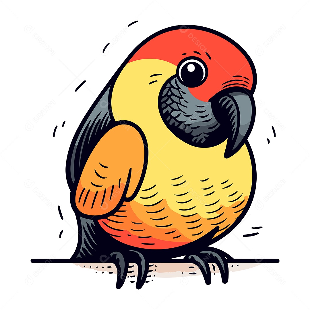Papagaio Colorido Fofo de Desenho Animado Ilustração Vetor EPS