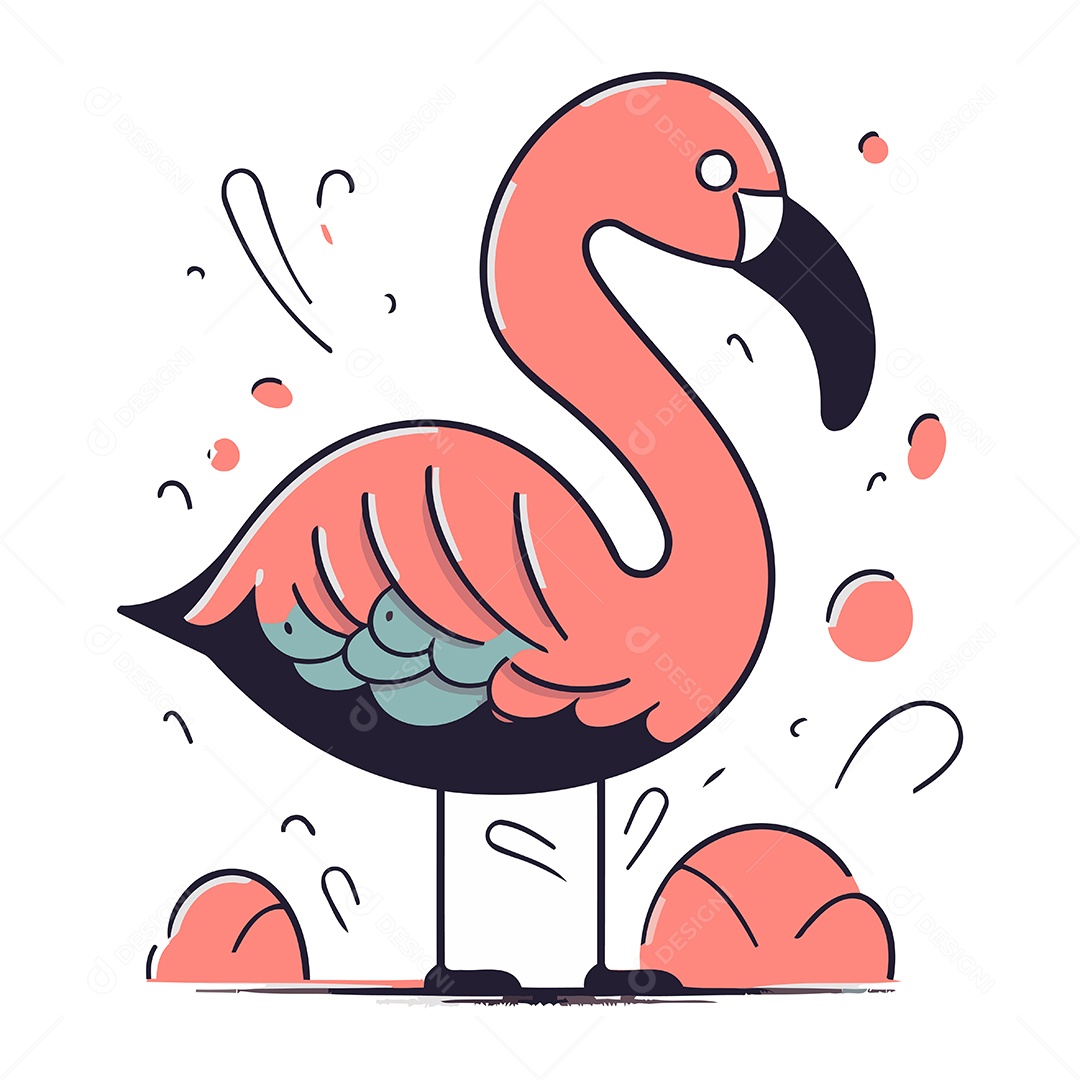 Flamingo Fofo de Desenho Animado Ilustração Vetor EPS