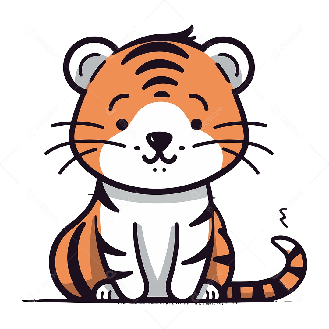Tigre Fofo de Desenho Animado Ilustração Vetor EPS