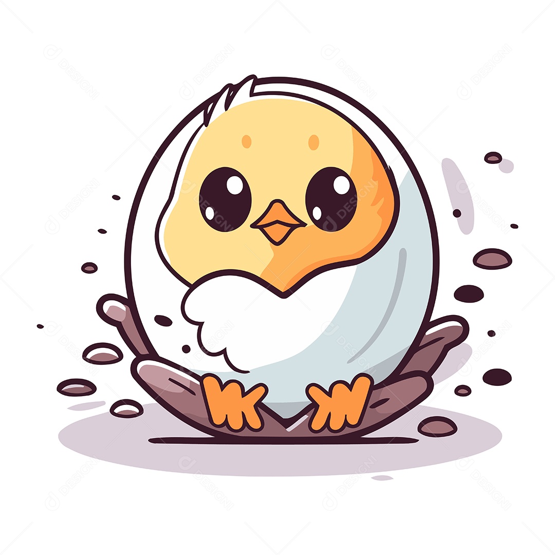 Pintinho Fofo de Desenho Animado Ilustração Vetor EPS