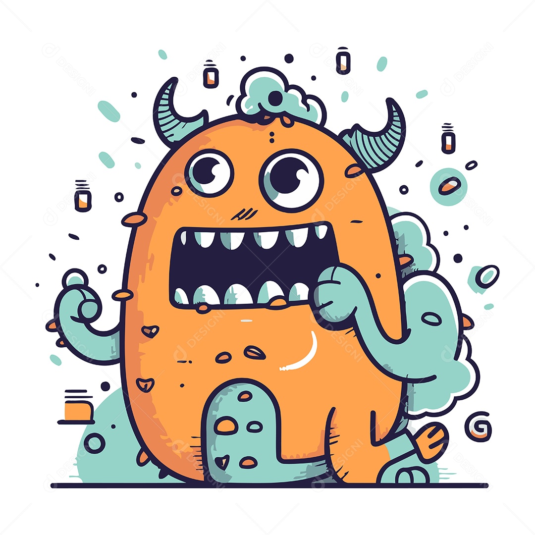 Monstro Engraçado de Desenho Animado Ilustração Vetor EPS