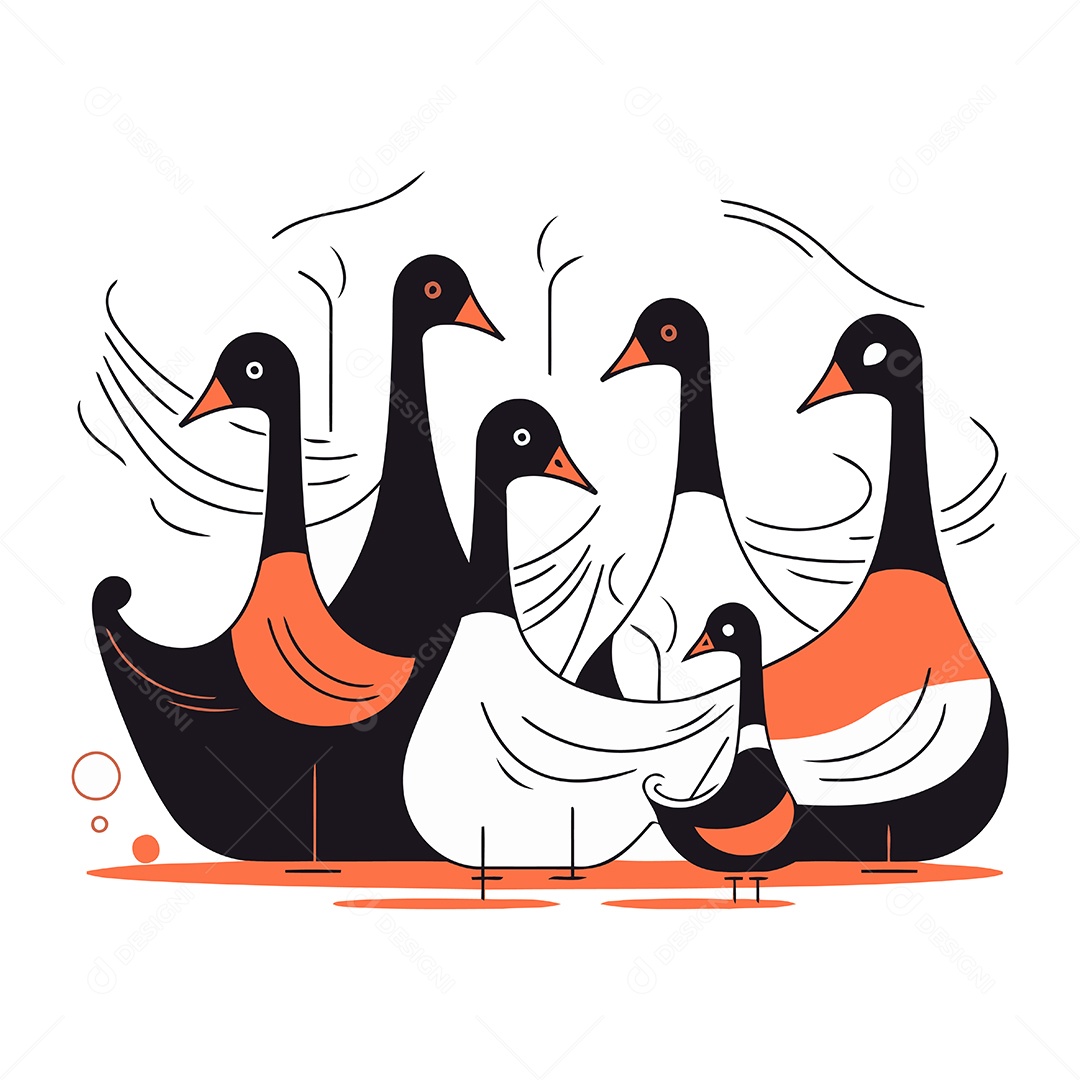 Bando de Gansos Desenho Animado Ilustração Vetor EPS