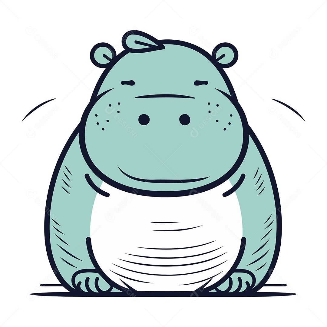 Hipopótamo Fofo de Desenho Animado Ilustração Vetor EPS