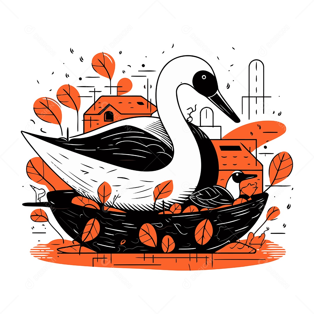 Cisne de Desenho Animado Ilustração Vetor EPS