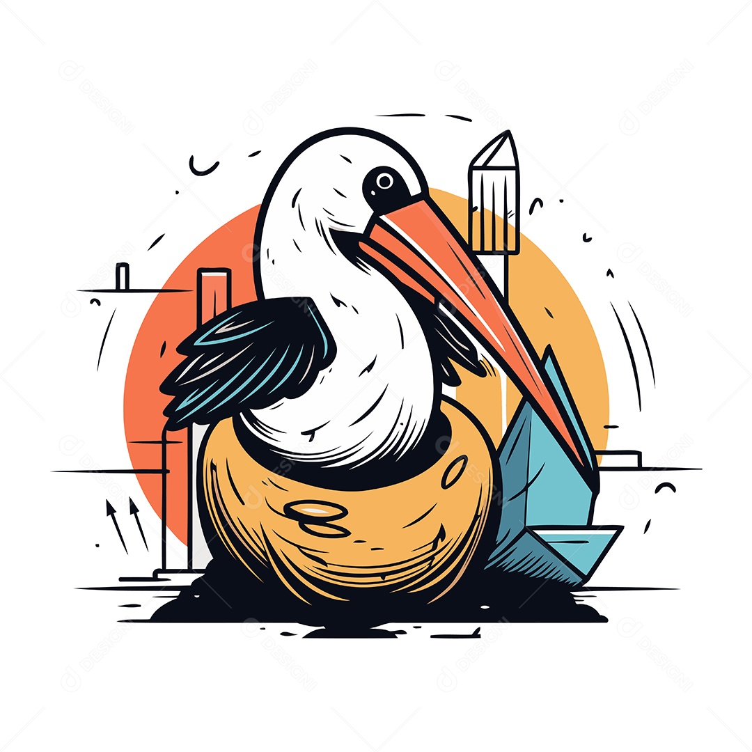 Pelicano de Desenho Animado Ilustração Vetor EPS