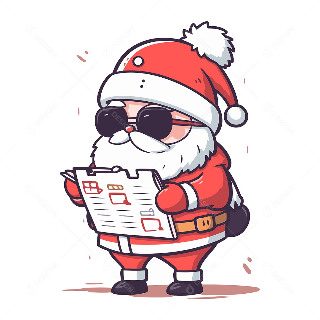 Papai Noel Fofo de Óculos Lendo um Jornal Ilustração Vetor EPS