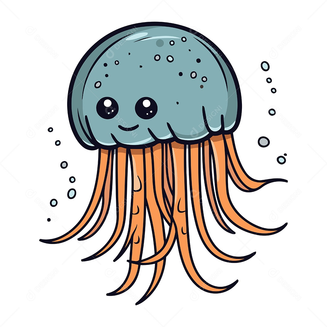 Água Viva Fofa de Desenho Animado Ilustração Vetor EPS