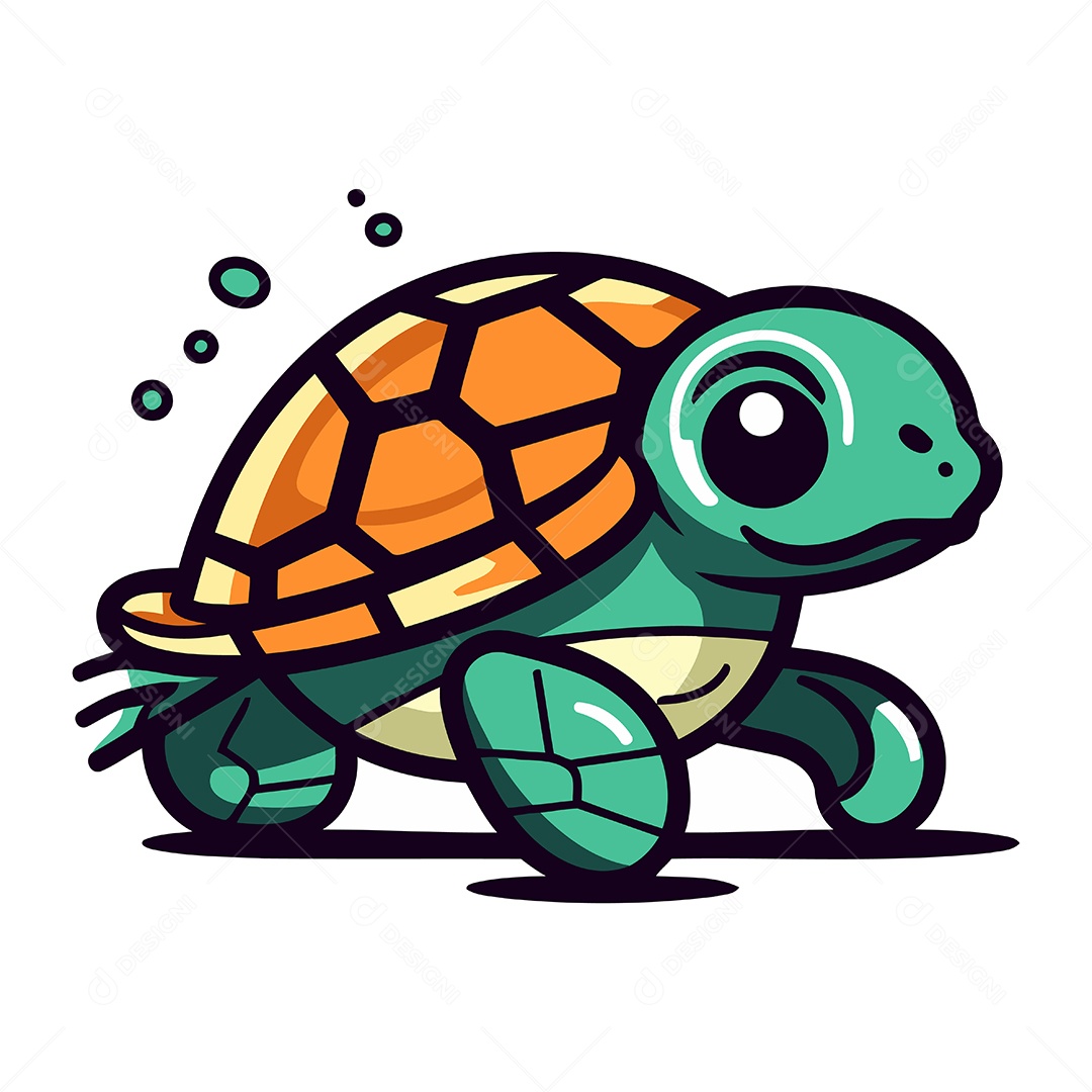 Tartaruga Marinha Fofa Ilustração Vetor EPS