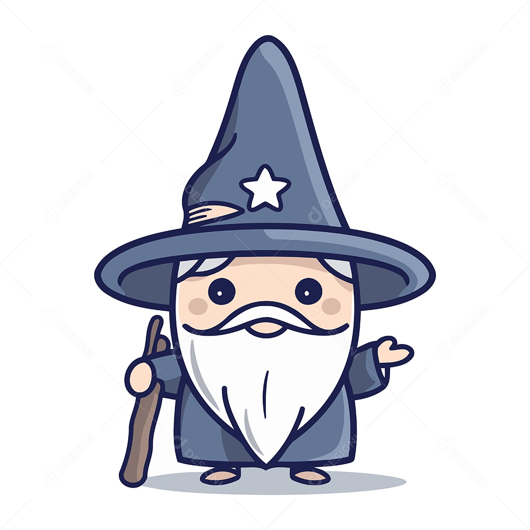 Bruxo Fofo de Desenho Animado Ilustração Vetor EPS