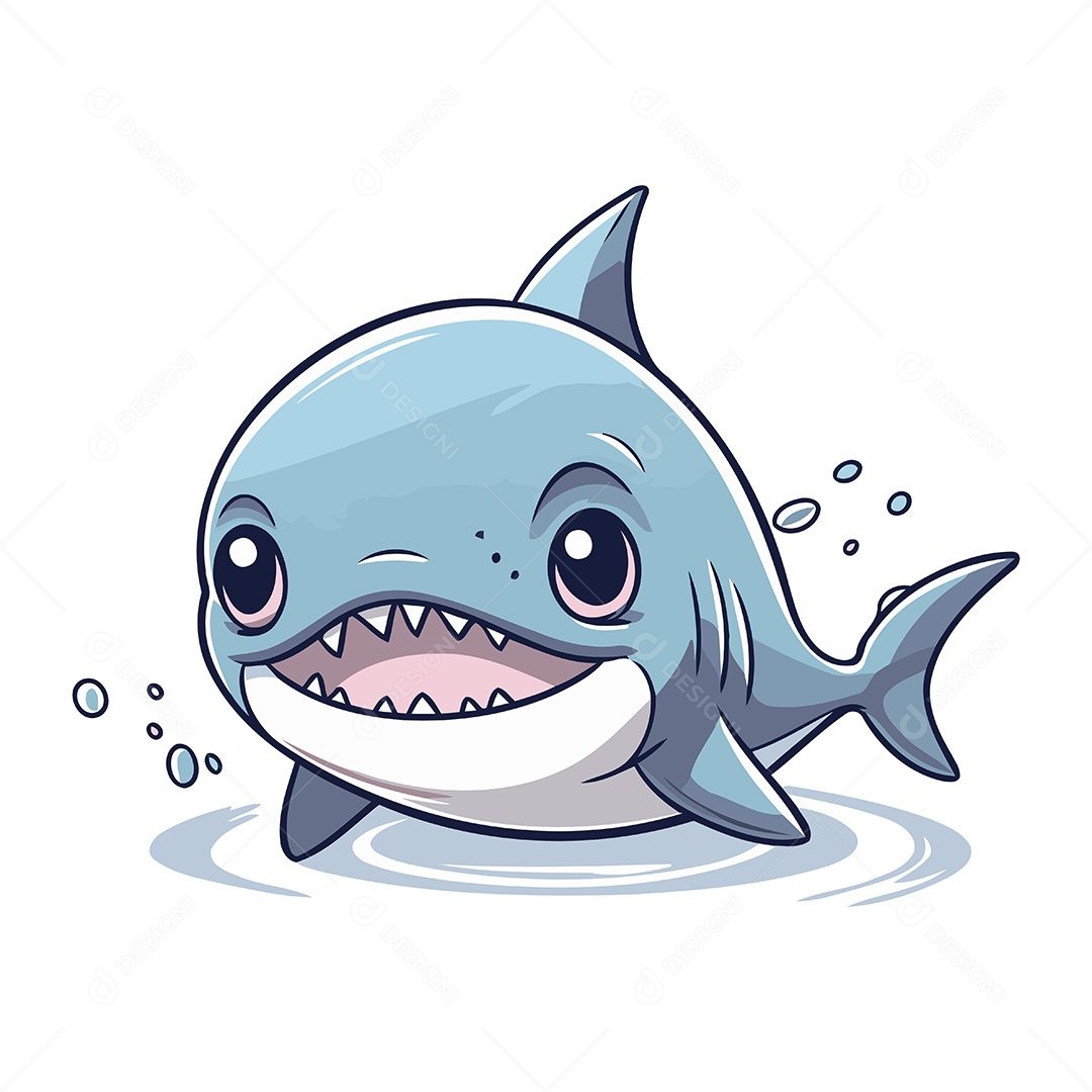 Tubarão Fofo de Desenho Animado Ilustração Vetor EPS