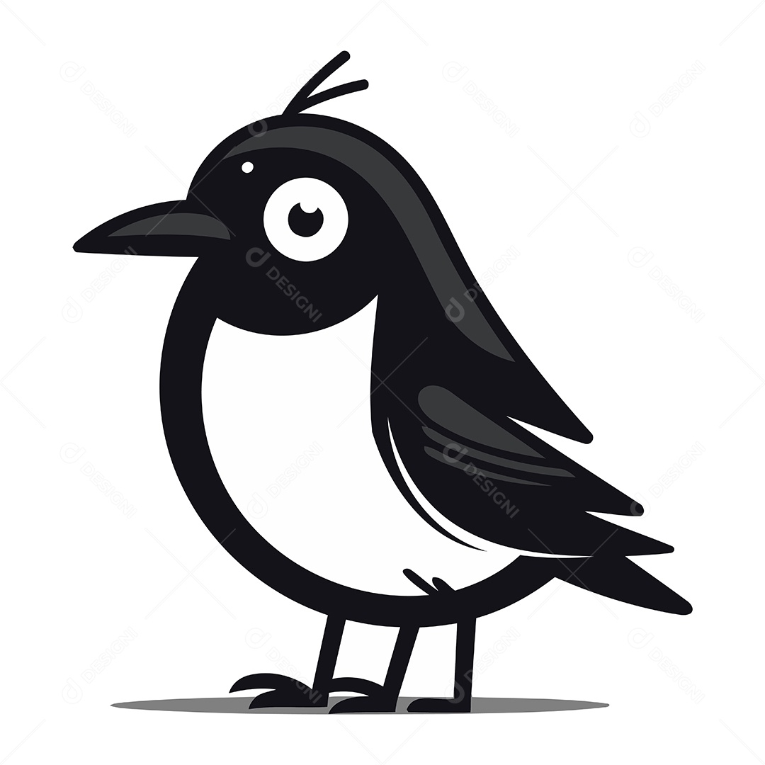 Pássaro Preto Bonito de Desenho Animado Ilustração Vetor EPS