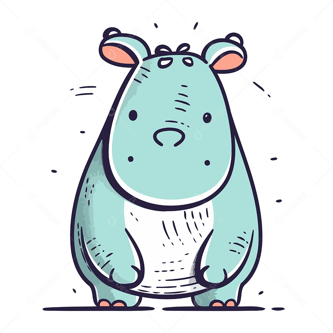 Hipopótamo Fofo de Desenho Animado Ilustração Vetor EPS