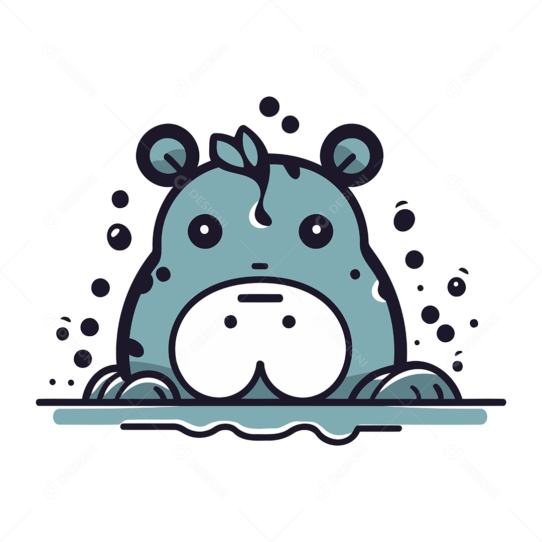 Hipopótamo Fofo de Desenho Animado Ilustração Vetor EPS
