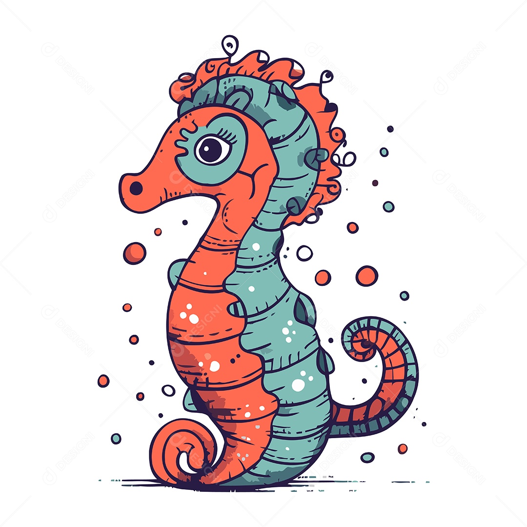 Cavalo Marinho de Desenho Animado Ilustração Vetor EPS