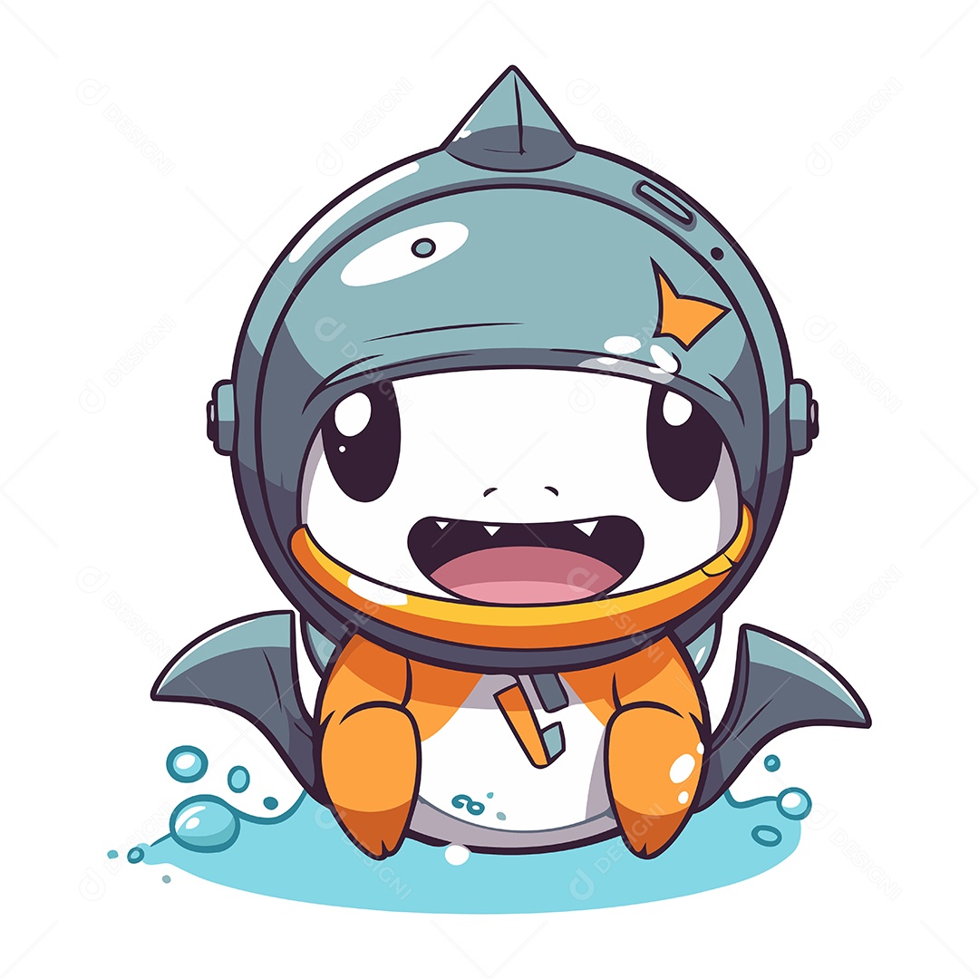 Tubarão Fofo com Traje Espacial Ilustração Vetor EPS