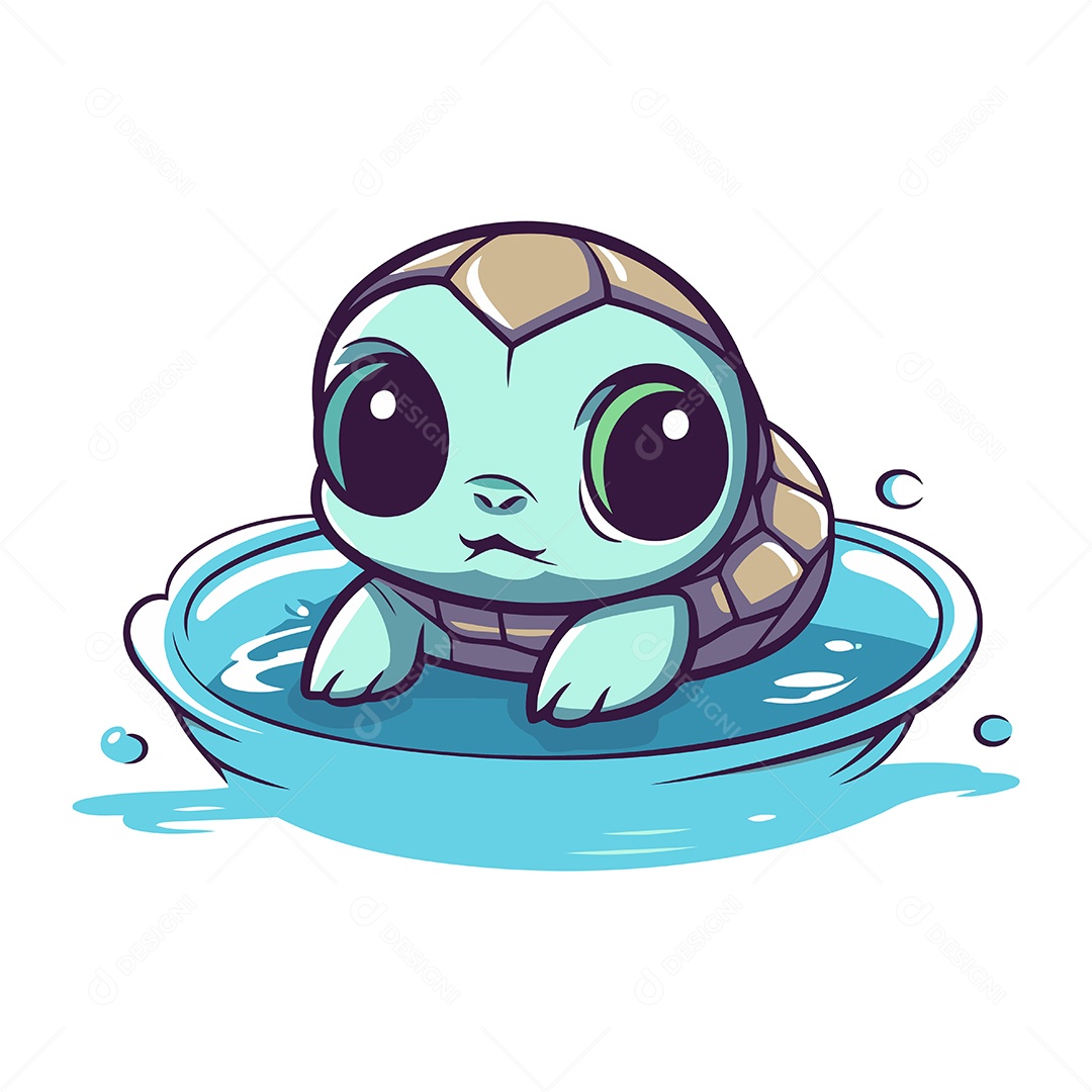 Tartaruga Fofa na Água Ilustração Vetor EPS
