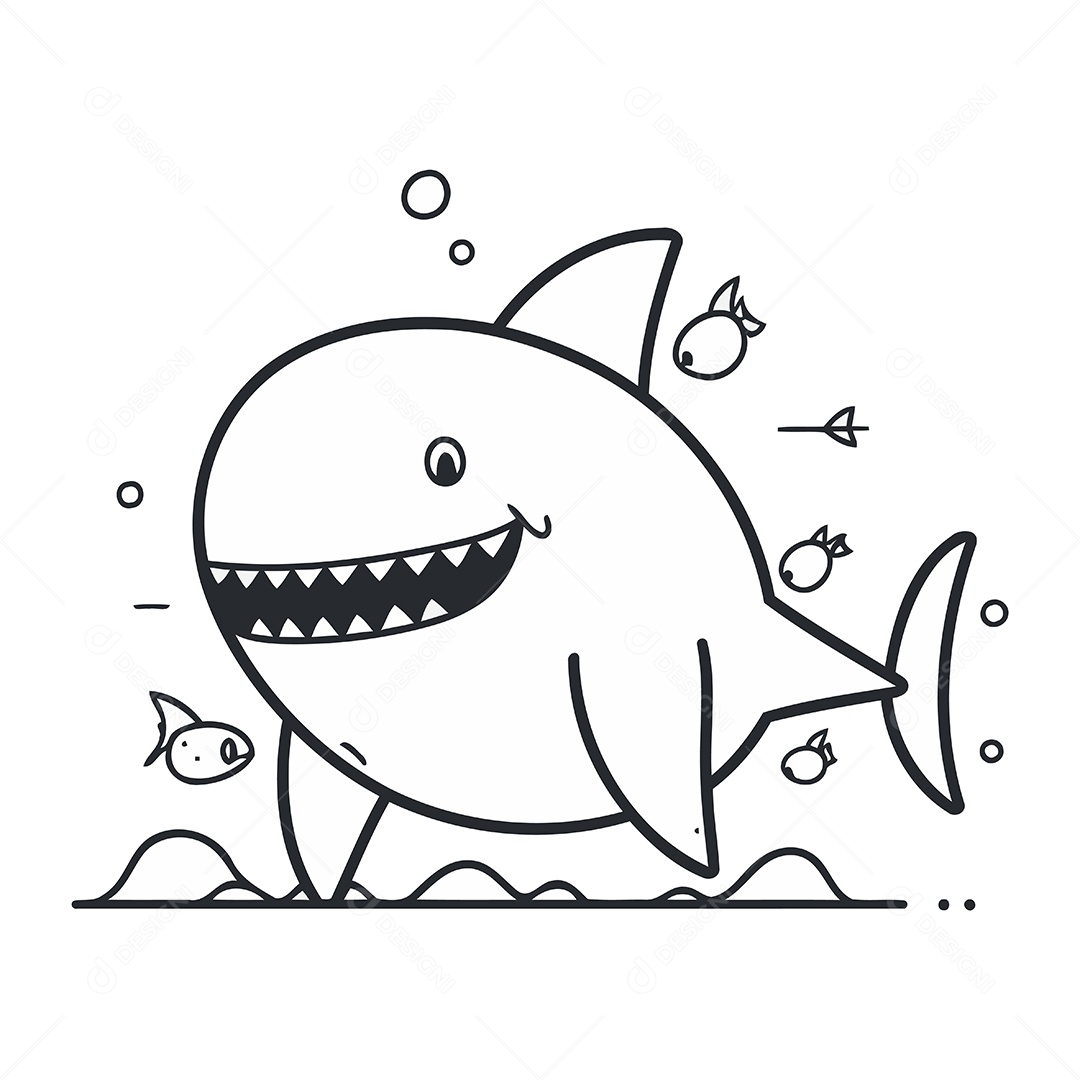 Tubarão de Desenho Animado Ilustração Vetor EPS