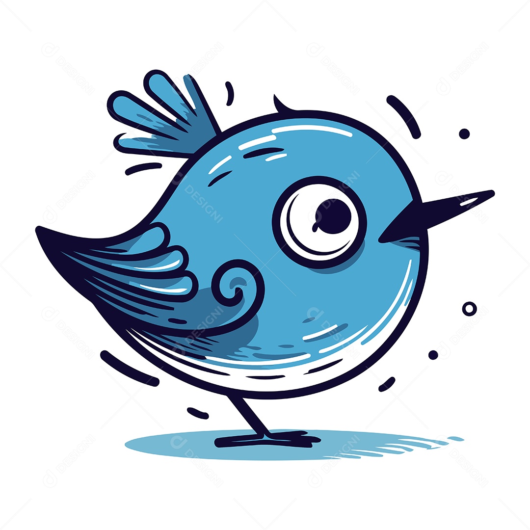 Lindo Pássaro Azul de Desenho Animado Ilustração Vetor EPS