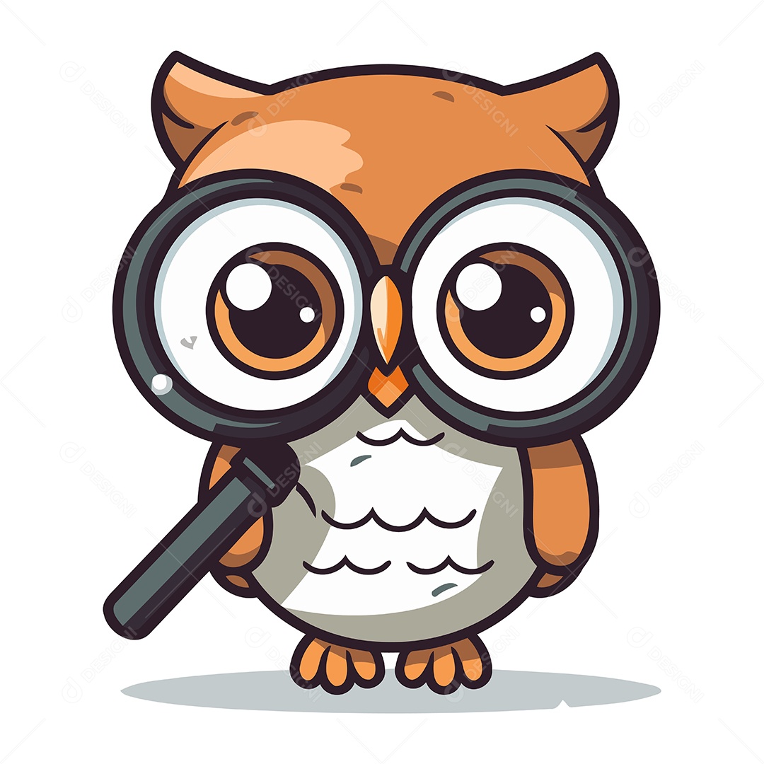 Coruja com Lupa Desenho Animado Ilustração Vetor EPS