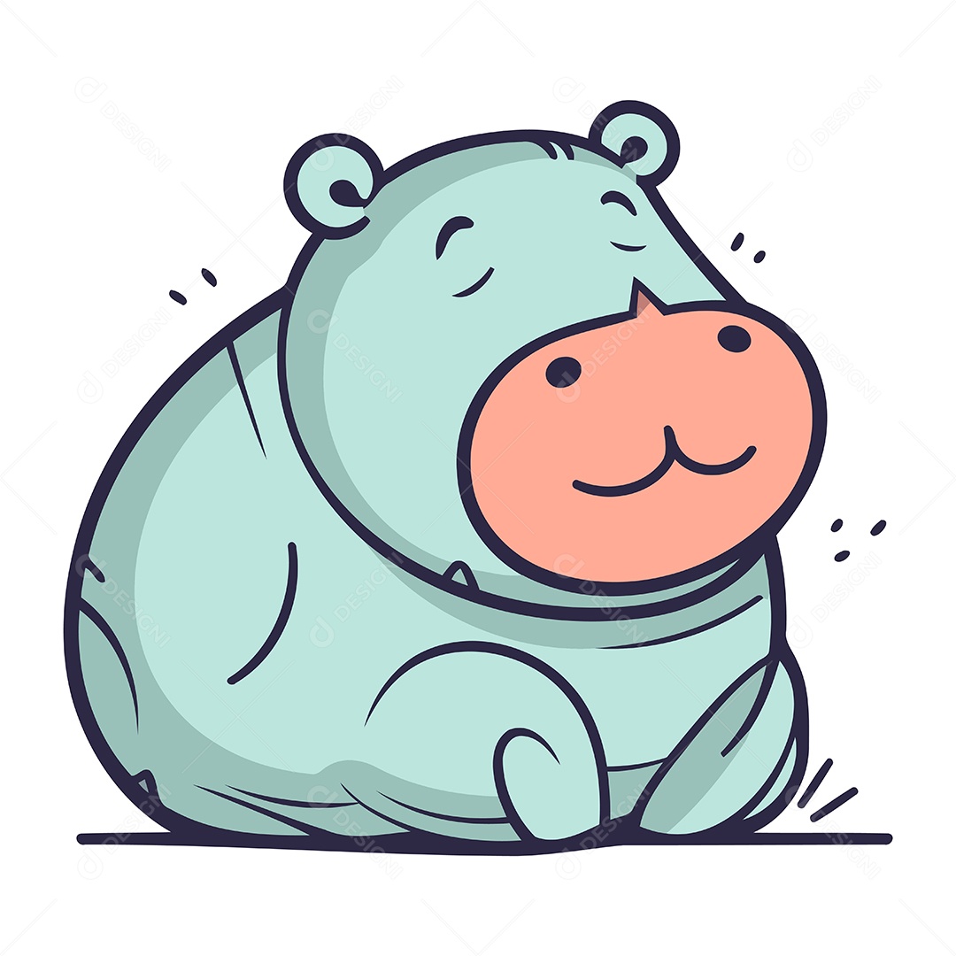 Hipopótamo Fofo de Desenho Animado Ilustração Vetor EPS