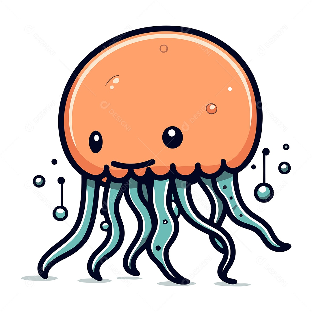 Água Viva Fofa de Desenho Animado Ilustração Vetor EPS