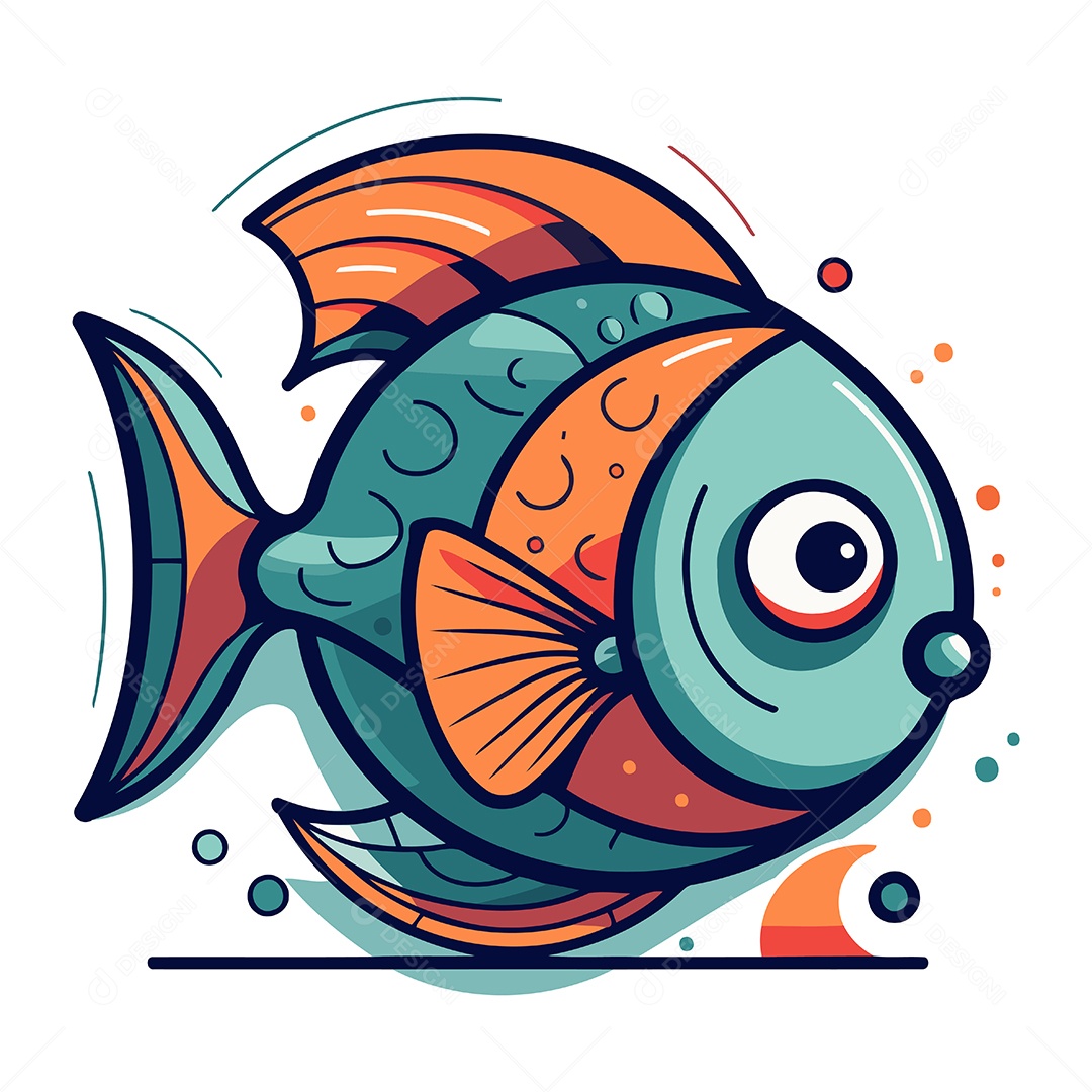 Peixe Fofo de Desenho Animado Ilustração Vetor EPS
