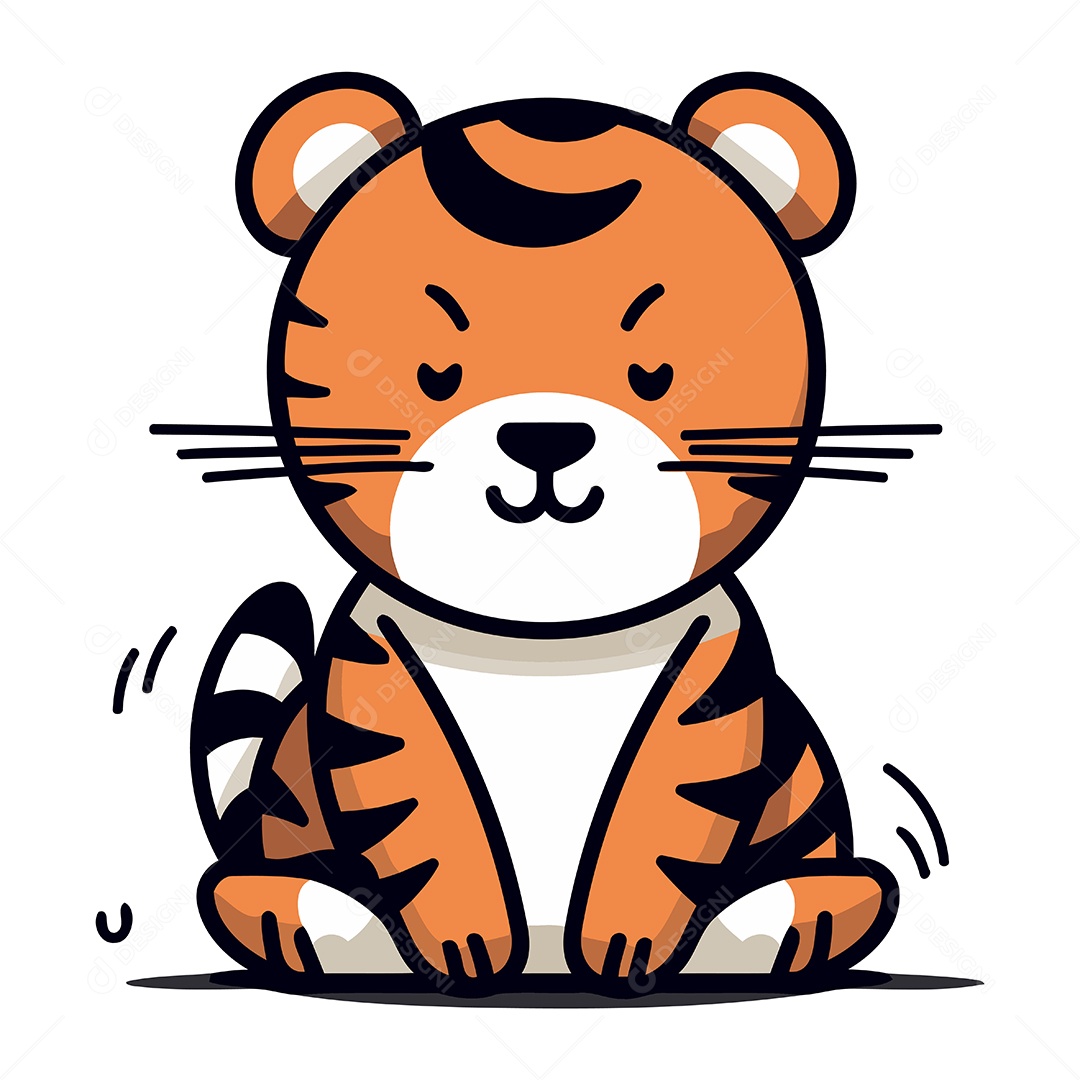 Tigre Fofo de Desenho Animado Ilustração Vetor EPS