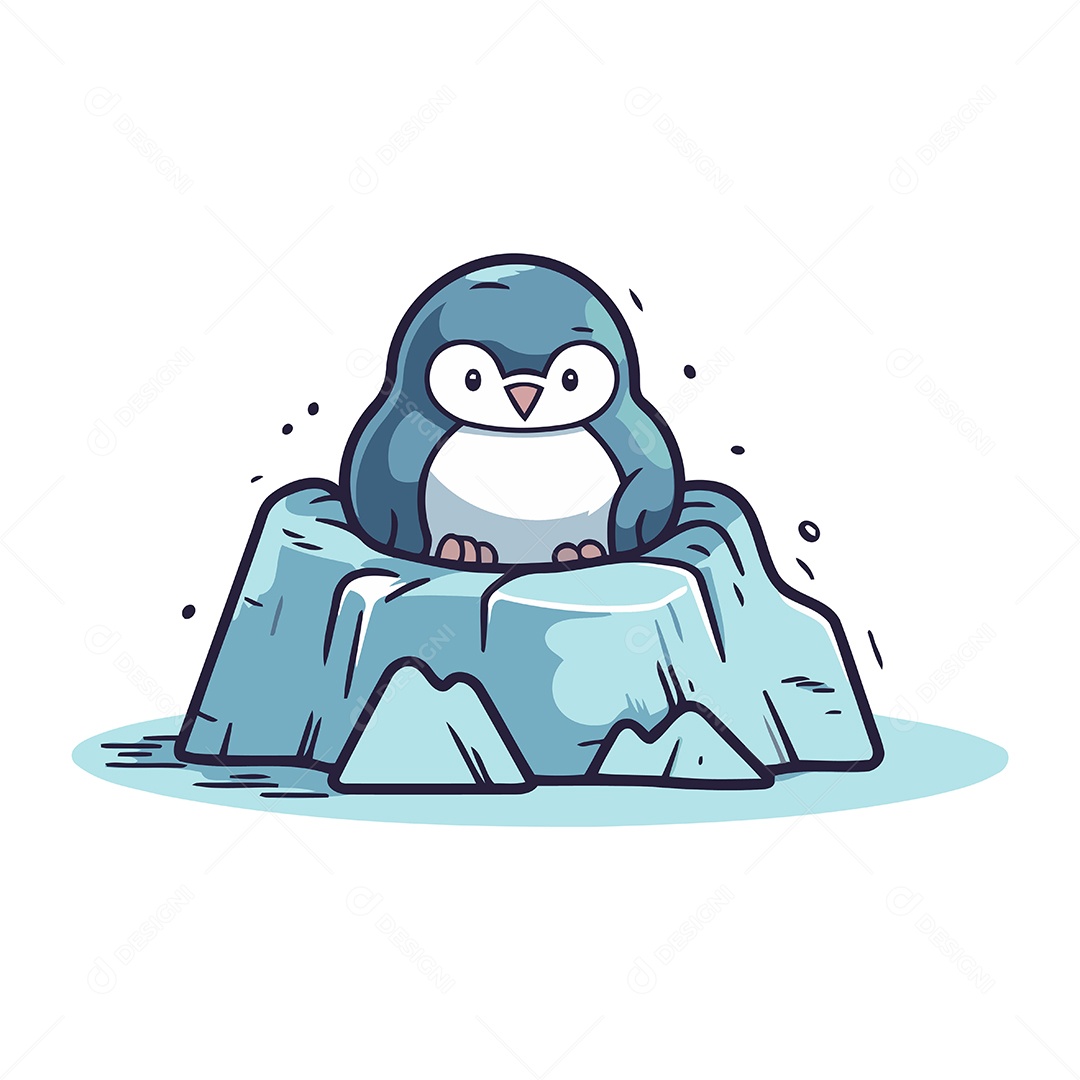 Pinguim Fofo Sentado no Gelo Ilustração Vetor EPS