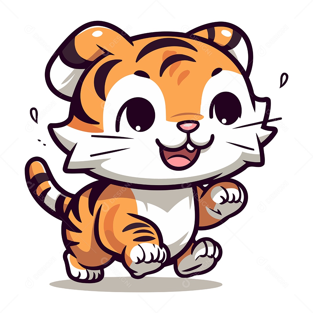 Tigre Fofo de Desenho Animado Ilustração Vetor EPS