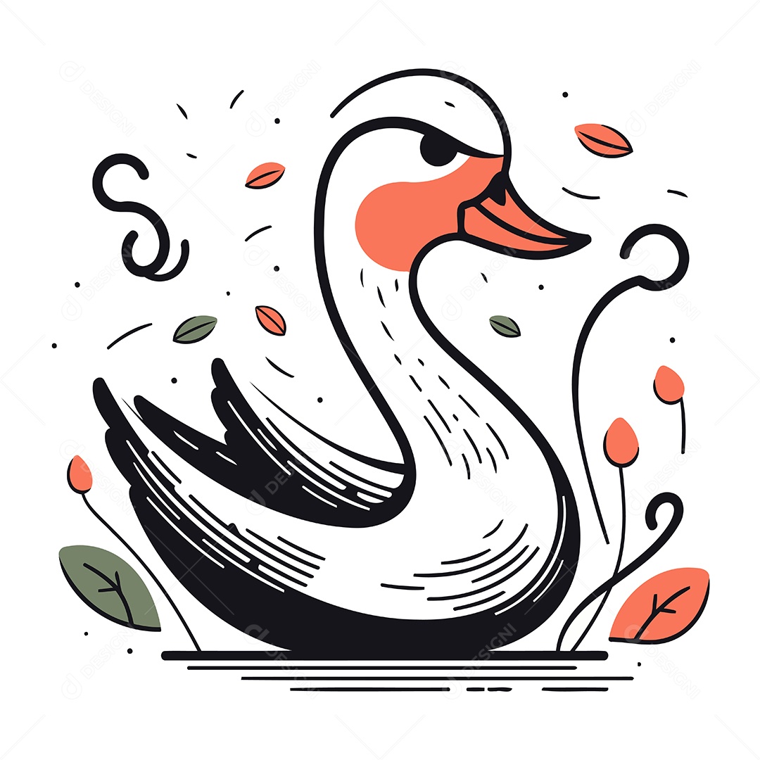 Cisne de Desenho Animado Ilustração Vetor EPS
