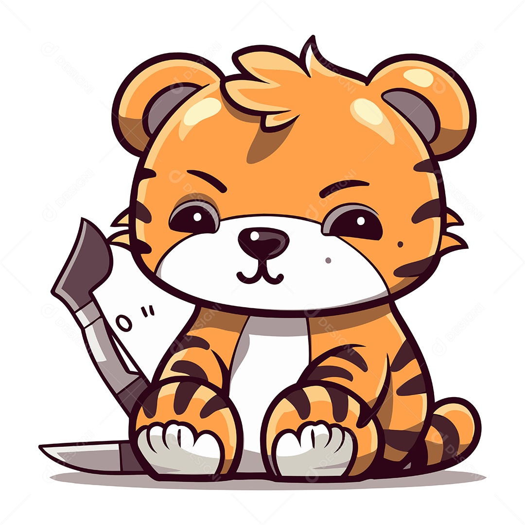 Tigre Fofo de Desenho Animado Ilustração Vetor EPS