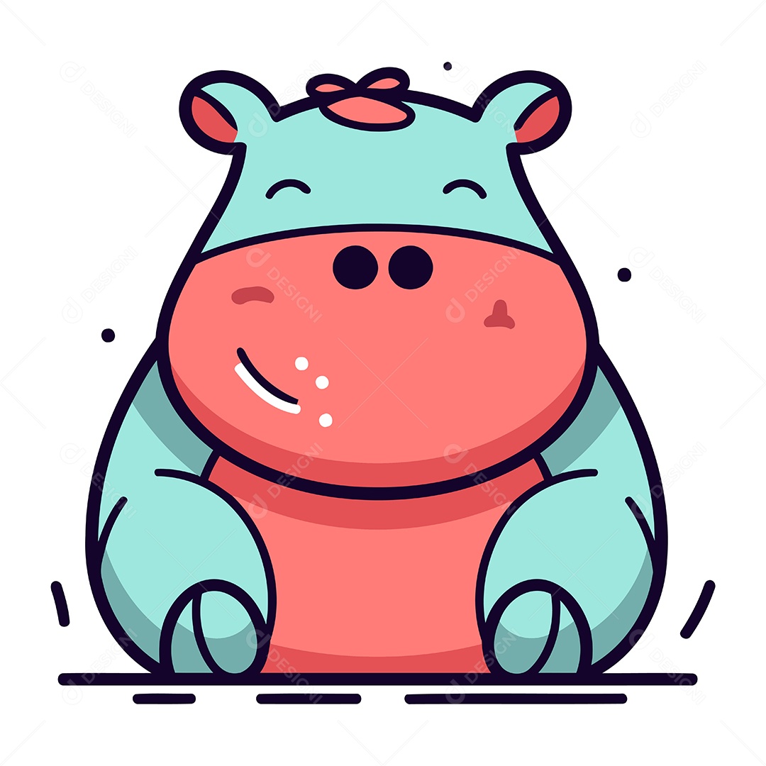 Hipopótamo Fofo de Desenho Animado Ilustração Vetor EPS
