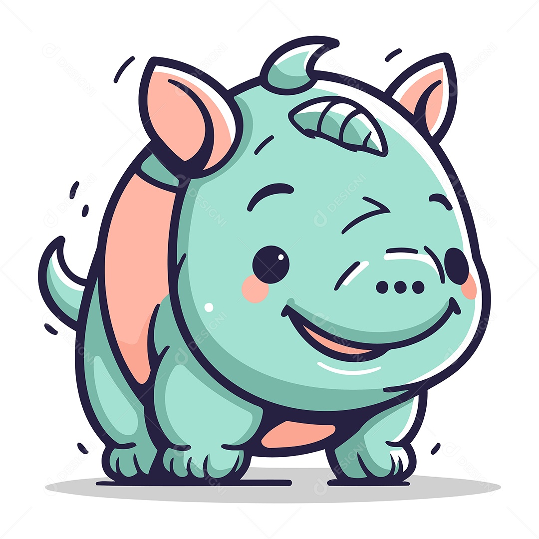 Rinoceronte Fofo de Desenho Animado Ilustração Vetor EPS