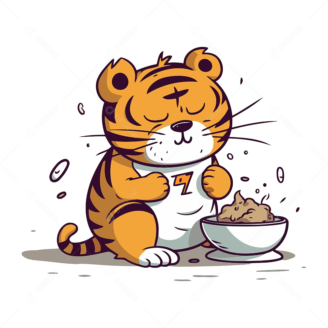 Tigre Fofo de Desenho Animado Ilustração Vetor EPS