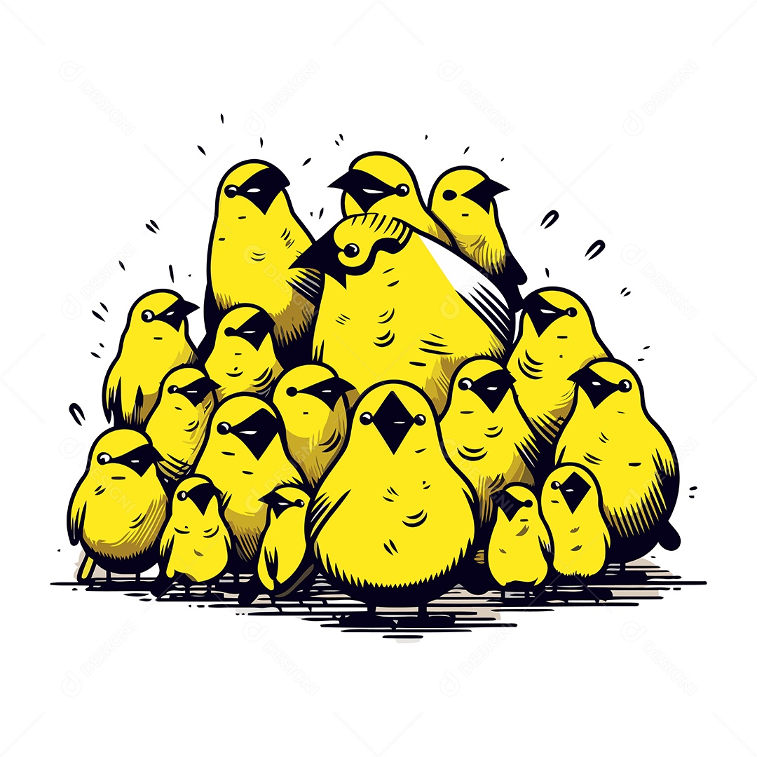 Grupo de Pintinhos Desenho Animado Ilustração Vetor EPS