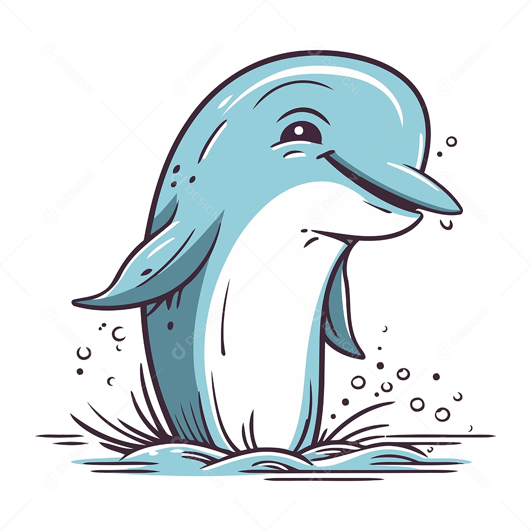 Golfinho Fofo de Desenho Animado Ilustração Vetor EPS