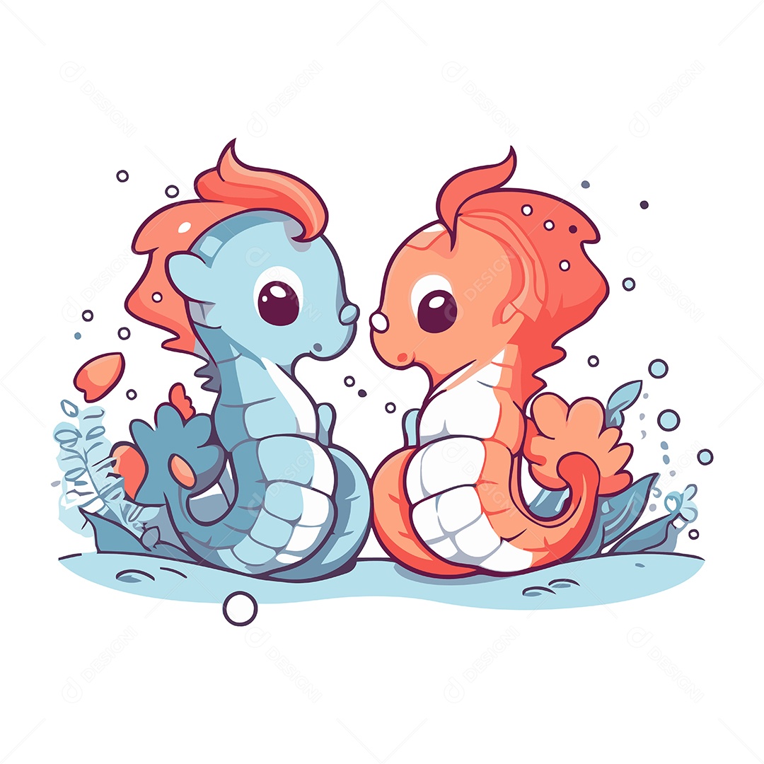 Casal de Cavalos Marinho Ilustração Vetor EPS