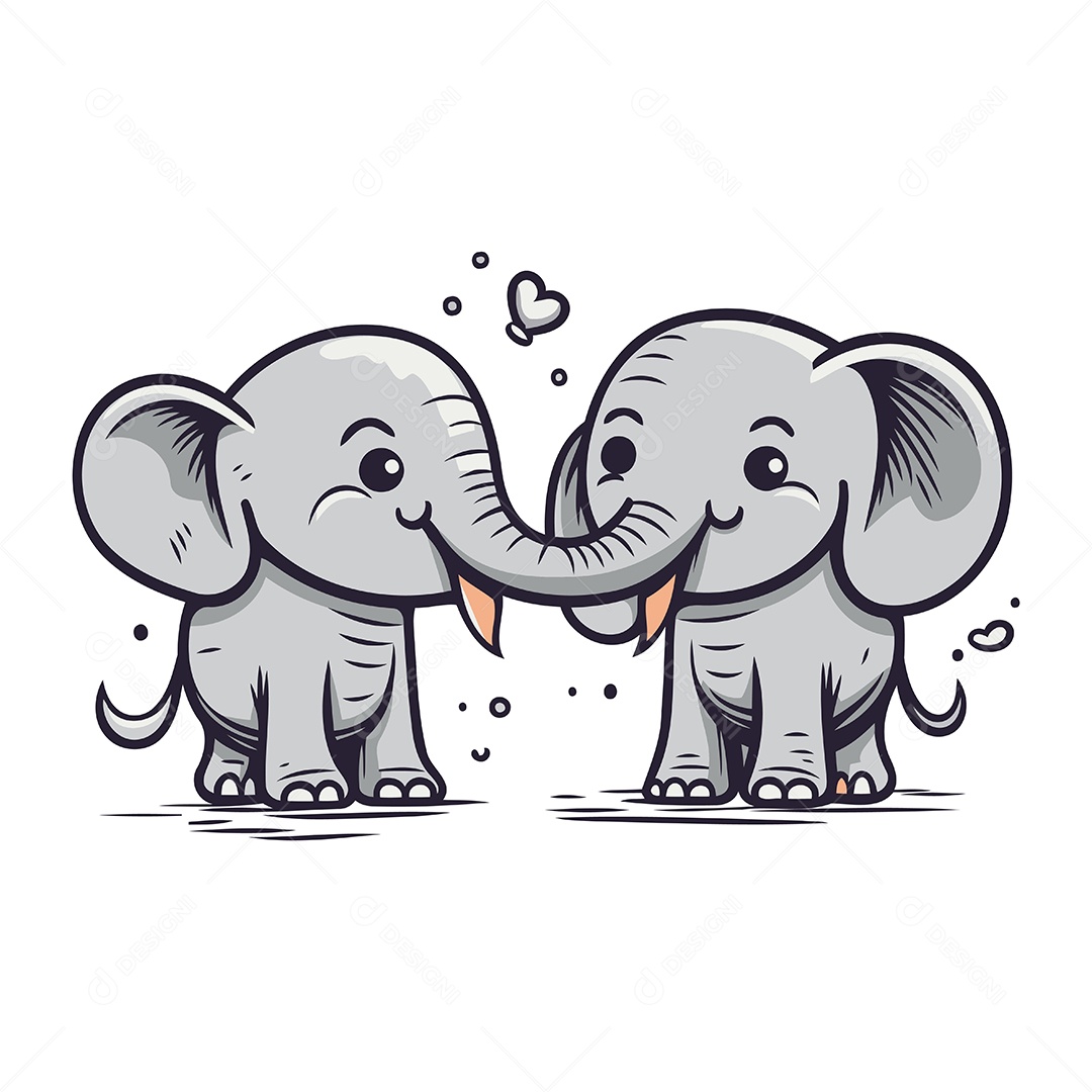 Casal de Elefantes Desenho Animado Ilustração Vetor EPS