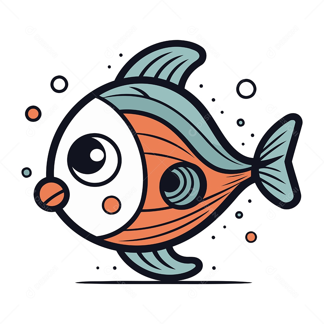 Peixe Fofo de Desenho Animado Ilustração Vetor EPS