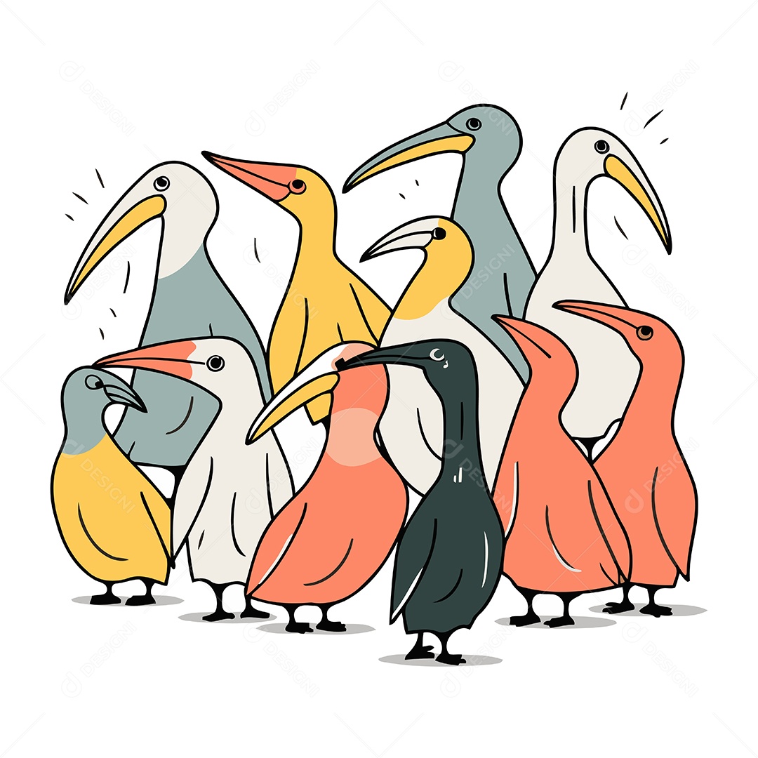 Pinguins Fofo de Desenho Animado Ilustração Vetor EPS
