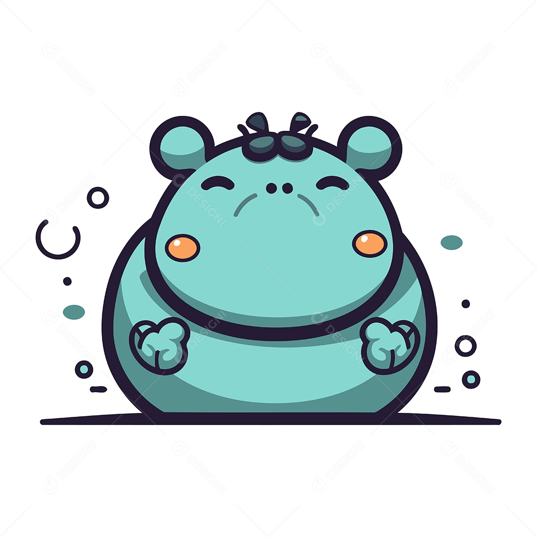 Hipopótamo Fofo de Desenho Animado Ilustração Vetor EPS