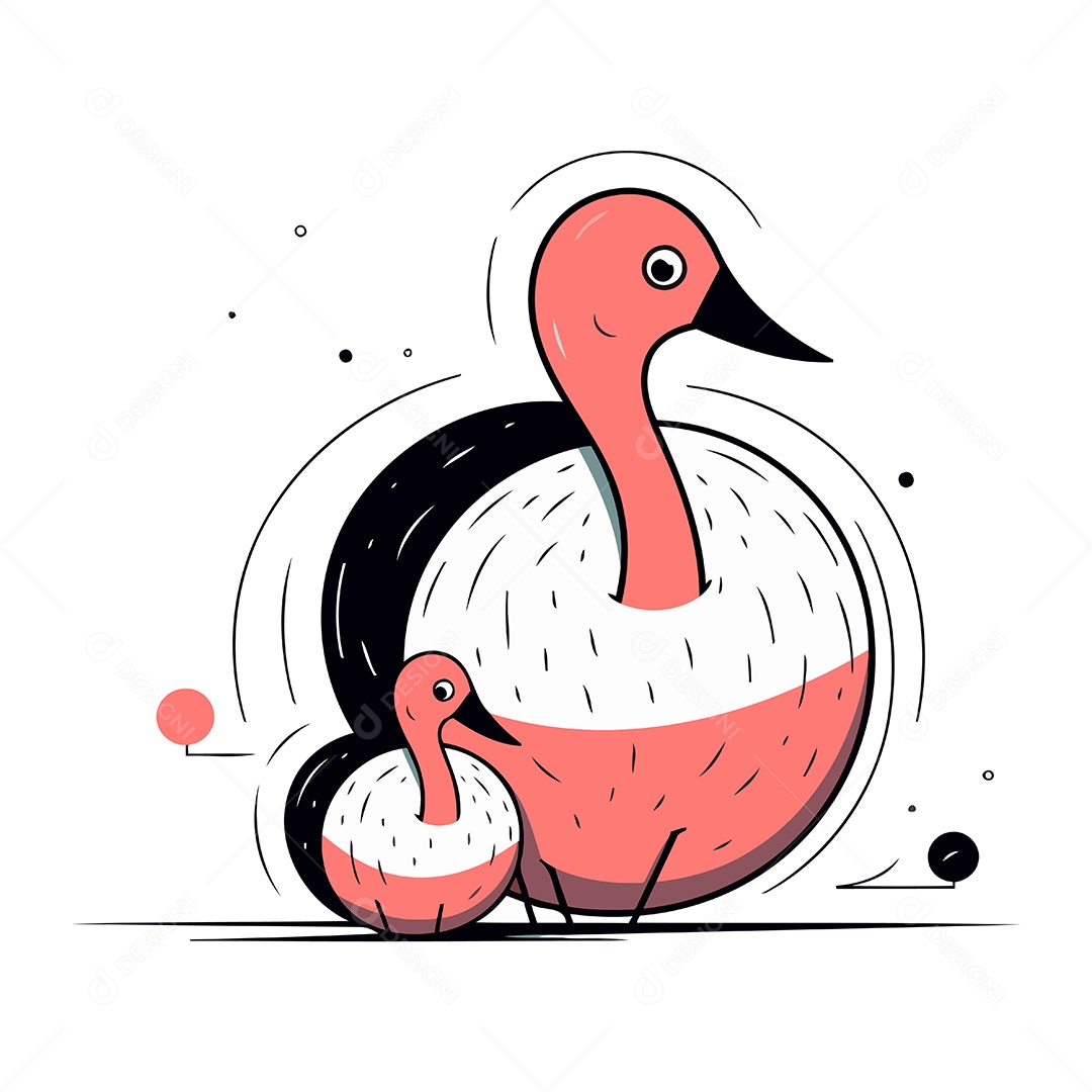 Flamingo e Filhote Desenho Animado Ilustração Vetor EPS