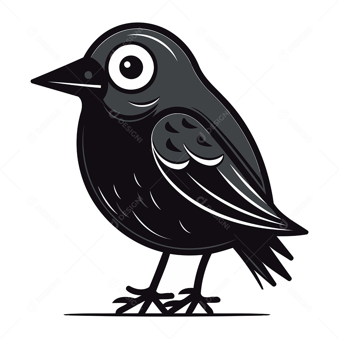 Pássaro Preto de Desenho Animado Ilustração Vetor EPS