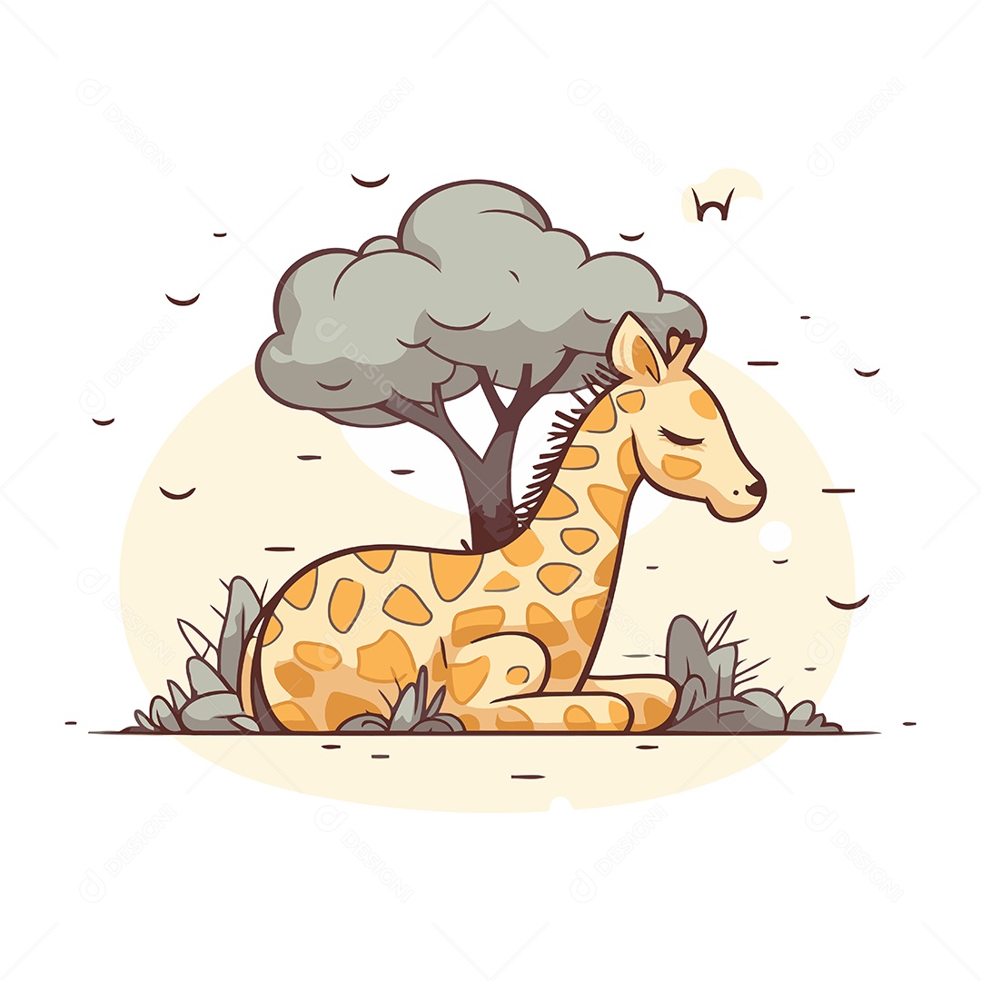 Girafa Fofa de Desenho Animado Ilustração Vetor EPS